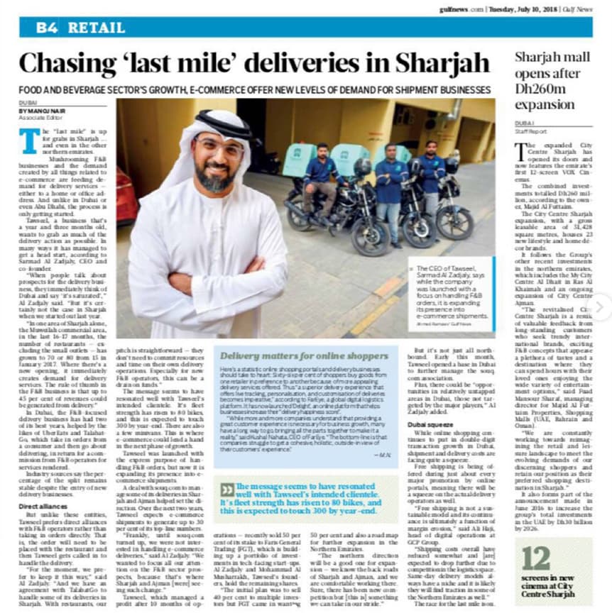 Newspaper article: “Chasing last mile deliveries in Sharjah”
