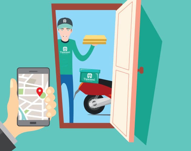 Tawseel rider delivering an order to a customer's door