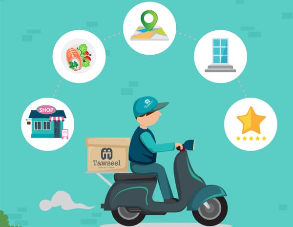 Tawseel rider with delivery icons